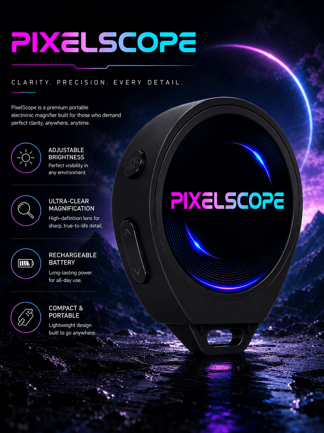 PixelScope Digital Magnifier Front & Display